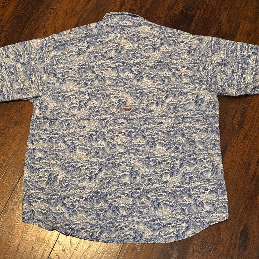 Columbia PFG Super Bahama Shirt Mens Large Fishing Floral Nylon Blue Button Up - Picture 9 of 11